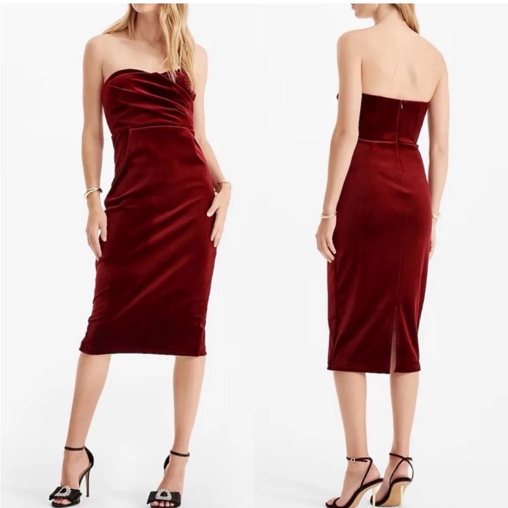 burgundy crushed velvet strapless elegant glam holiday/ wedding date dress NWT S - Picture 2 of 13